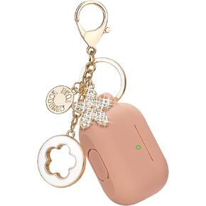 Silicone Protective Case Cover for Airpods Pro with Cute Bling Keychain, Burgundy