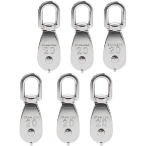 Nxtop Stainless Steel Wire Rope Crane Pulley Block M20 Lifting Crane Swivel Hook Single Pulley Block Hanging Wire Towing Wheel 6Pcs