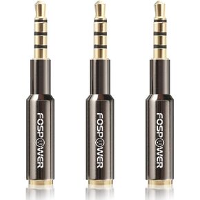 FosPower 3.5mm Male to Female Auxiliary Stereo Audio Headphone Jack AUX Adapter [4-Conductor TRRS | 24K Gold Plated Plug] for iPhone, Smartphones, Tablets, Speakers, Microphone & Card Readers (3 Pack)