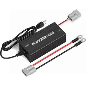 LiTime 12V 20A Lithium Battery Charger 14.6V LiFePO4 Battery Charger AC-DC Smart Charger with Anderson Connector LED Indicator Special for Lithium LiFePO4 Deep Cycle Rechargeable Batteries of Boat, RV