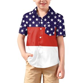 BesserBay Boys 4th of July Short Sleeve Shirt Button Down USA Flag Hawaiian Top