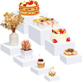 Geelin 8 Pack Acrylic Risers for Display Acrylic Cube Boxes Acrylic Display Stands with Hollow Bottoms Acrylic Decorative Stand for Jewelry Display Candy Table Decor, 8 Sizes (White)