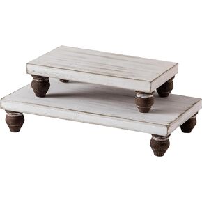 SOFE Rectangular Wood Risers for Display Decorative, Whitewashed Wooden Stands for Display Farmhouse Tiered Tray Decor, Display Risers for Tabletop Kitchen Counter Use, Pedestal Stand Set of 2