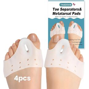 TASZOOS Toe Spacers Toe Separators - Breathable Metatarsal Pads(4 PCS), Soft Gel Toe Stretcher for Mortons Neuroma, Metatarsalgia, Blisters, Hammer Toe, Diabetic Feet. (for Big Toe Separation)