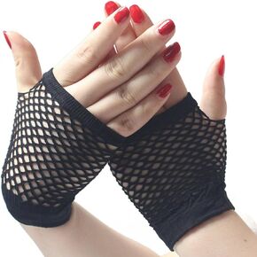 Luwigs Fishnet Gloves Short Nylon Mesh Fingerless Gloves for Women and Girls 80s Costume Wedding Evening Party Accessories