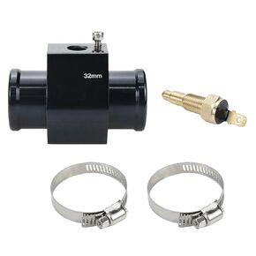 Modengzhe 32mm Aluminum Pipe Joint with Water Temp Meter Adapter for Car Radiator Hose Line Cooling Pipe Condenser Water Hose Temperature Gauge Adapter (200F ON - 185F Off)