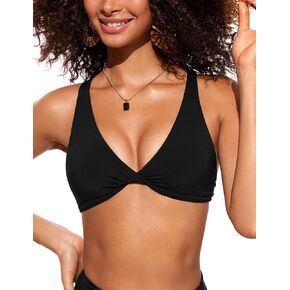 CRZ YOGA Womens V Neck Bikini Tops Twist Front Bathing Suit Tops Criss Cross Back Swim Top Padded