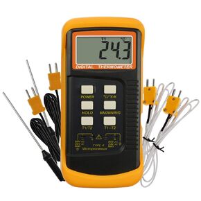Thermocouple Thermometer Dual Channel Thermocouples -50~1300°C (-58~2372°F), Digital K-Type Thermometer with 4 Probes Handheld Desktop High Temperature Kelvin Scale Sensor Tester