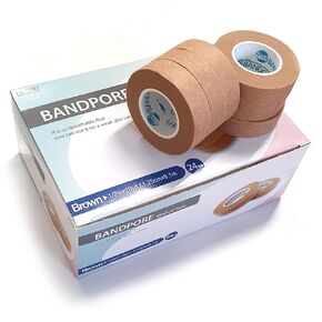 DEAD SKIN Micropore Brown Color BANDPORE Paper Tape Roll Breathable Tape – 0.5 Inches X 10yds (24 Rolls per Box)