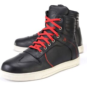 Milwaukee Leather MBM9102 Men's Black Leather with Red Shoe Lace Reinforced Street Riding Shoes w/Ankle Support