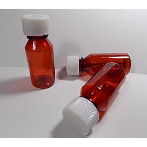 Lot of 25 Hard Side Round 1 Ounce Graduated Oval Plastic Amber Travel RX Medicine Bottles with Caps Perfect for Travel Very Strong Sidewall and Secure Cap