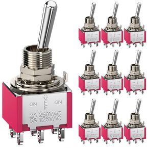DIYhz Toggle Switch AC 5A/125V 2A/250V 6 Pin Terminals On/Off/On 3 Position DPDT Toggle Switch Mini Miniature Toggle Switch Car Dash Dashboard,10Pcs