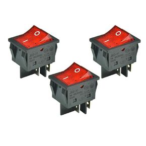 3PCS 30A 125/250V AC DPST 4 Pins 2 Position ON/Off Large Current Heavy Duty Boat Rocker Toggle Switch with Red LED Light(UL List)