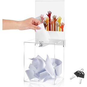Juexica Tall Acrylic Suggestion Donation Box with Lock 6.7 x 5 x 8 Inches Clear Ballot Box Clear Ticket Box Comment Box for Voting, Charity Coin Suggestion Employee Collection (1 Pcs)