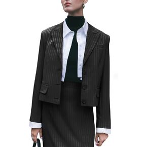 Cicy Bell Womens Cropped Striped Blazer Casual Long Sleeve Lapel Button Down Work Blazer Jackets