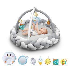 Baby Play Gym Mat, Yacul Thick Soft Baby Gym Tummy Time Activity Mat with Detachable Toys, Stage-Based Developmental Activity Gym & Play Mat for Baby to Toddler