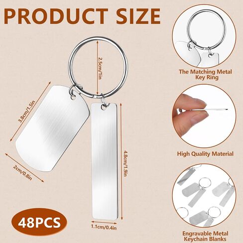 48 Sets Engravable Metal Blanks Keychain 1.9in and 1.5in Rectangular Key Rings Stainless Steel Stamping Blanks for Crafts Unfinished Hanging Tags Nameplate Keyring for DIY Craft in Saudi Arabia