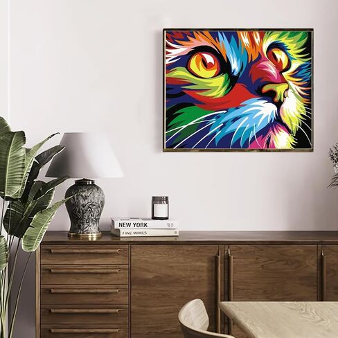 MAXBYE Colorful Cat Paint by Numbers Kit for Adults Beginners, Cat Head Painting Acrylic Adult Paint by Number Kit with Frame, DIY Arts and Crafts Kits for Home Wall Art Decor 8x12inch in Saudi Arabia