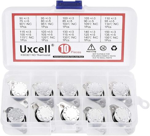 uxcell 10 قطع NC KSD301 ترموستات 90-150 درجة مئوية (194-302 درجة فهرنهايت) مفتاح التحكم الحراري في درجة الحرارة 90 95 100 105 110 115 120 130 140 150 درجة مئوية مجموعة متنوعة قريبة عادة in Kuwait