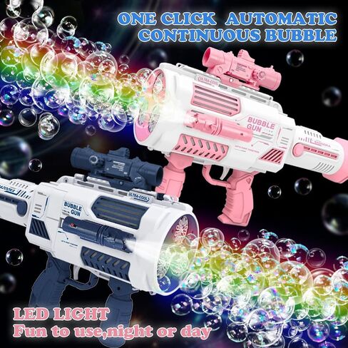2 Pack Automatic Bubble Guns for Kids,Bubble Machine Gun for Toddlers 1-3 with LED Light&Music, No Dip Handheld Bubble Gun Party Favors Gifts, Summer Toy, Outdoors, Easter in Saudi Arabia