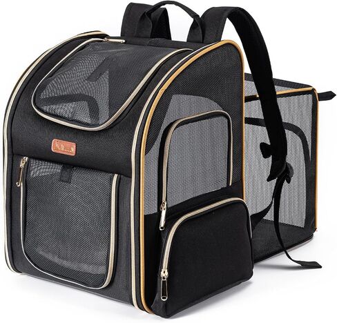 Cat Backpack Carrier, Dog Backpack Carrier for Small Dogs Medium Cats, Airline Approved Expandable Pet Backpack Carrier for Small Dogs Puppies Medium Cats Fit Up to 18 Lbs, Black in Saudi Arabia