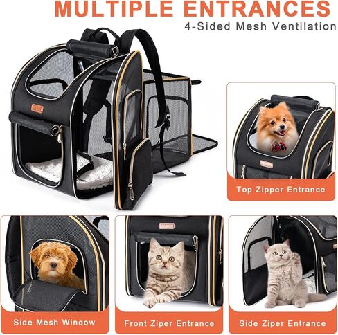 Cat Backpack Carrier, Dog Backpack Carrier for Small Dogs Medium Cats, Airline Approved Expandable Pet Backpack Carrier for Small Dogs Puppies Medium Cats Fit Up to 18 Lbs, Black in Saudi Arabia