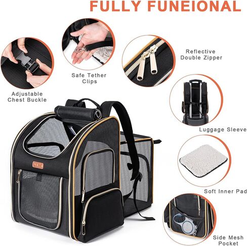 Cat Backpack Carrier, Dog Backpack Carrier for Small Dogs Medium Cats, Airline Approved Expandable Pet Backpack Carrier for Small Dogs Puppies Medium Cats Fit Up to 18 Lbs, Black in Saudi Arabia