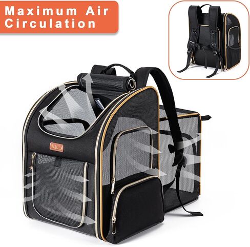 Cat Backpack Carrier, Dog Backpack Carrier for Small Dogs Medium Cats, Airline Approved Expandable Pet Backpack Carrier for Small Dogs Puppies Medium Cats Fit Up to 18 Lbs, Black in Saudi Arabia
