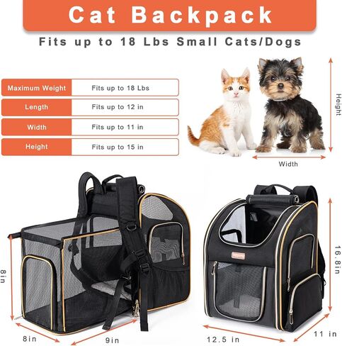 Cat Backpack Carrier, Dog Backpack Carrier for Small Dogs Medium Cats, Airline Approved Expandable Pet Backpack Carrier for Small Dogs Puppies Medium Cats Fit Up to 18 Lbs, Black in Saudi Arabia