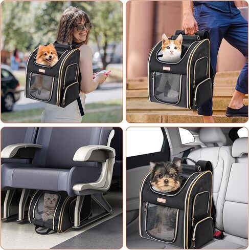 Cat Backpack Carrier, Dog Backpack Carrier for Small Dogs Medium Cats, Airline Approved Expandable Pet Backpack Carrier for Small Dogs Puppies Medium Cats Fit Up to 18 Lbs, Black in Saudi Arabia