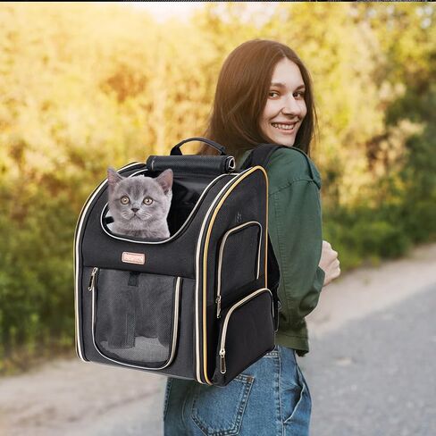 Cat Backpack Carrier, Dog Backpack Carrier for Small Dogs Medium Cats, Airline Approved Expandable Pet Backpack Carrier for Small Dogs Puppies Medium Cats Fit Up to 18 Lbs, Black in Saudi Arabia