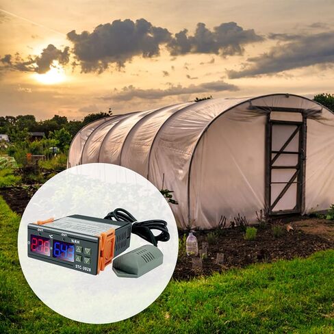 قطعتان للتحكم في درجة الحرارة والرطوبة STC-3028، AC110 ~ 220 فولت، وحدة تحكم في درجة الحرارة والرطوبة لجميع الأغراض مع شاشات عرض مزدوجة، ومخرجات مرحل مزدوجة ومستشعر مدمج in Kuwait