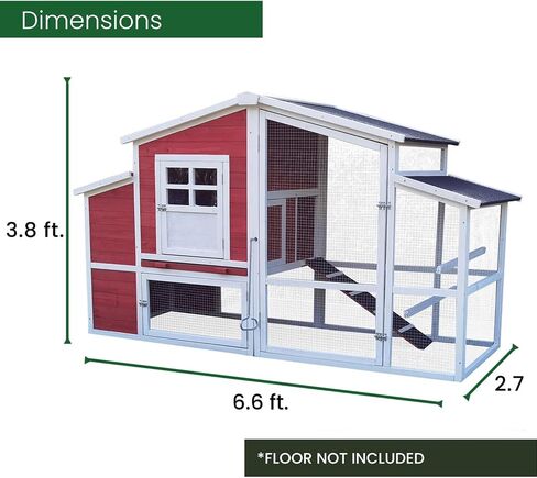 Hanover Outdoor Elevated Wooden Chicken Coop with Ramp, Wire Mesh Run, Waterproof Roof, Removable Tray, and External Door, Durable Chicken Run for Backyard and Lawn, Red and White in Saudi Arabia