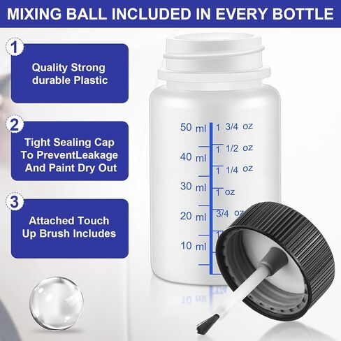 Maxcheck 60 Pcs Touch up Paint Bottles with Applicator Brush and Lids 2 oz and 1 oz Liquid Capacity Plastic Leftover Touch up Paint Container with Mixing Ball for Fixing Wall Stone Chip Car Surface in Saudi Arabia