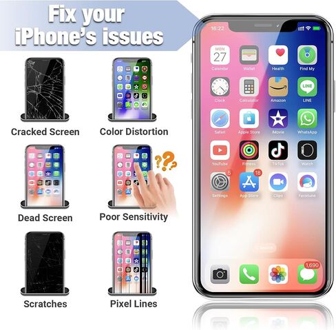 Goldwangwang for iPhone X Screen Replacement,5.8" 3D Touch LCD Screen Digitizer Replacement Fully Frame Display Assembly Set with Repair Tool kit + Tempered Glass Screen Protector + Instruction in Saudi Arabia