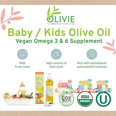 Colic Relief Drops for Newborns, Vegan Omega 3 Olive Oil Supplement for Infants, Babies, Toddlers, and Kids by Olivie | Organic Extra Virgin Olive Oil | 250 ml Pump Bottle in Saudi Arabia
