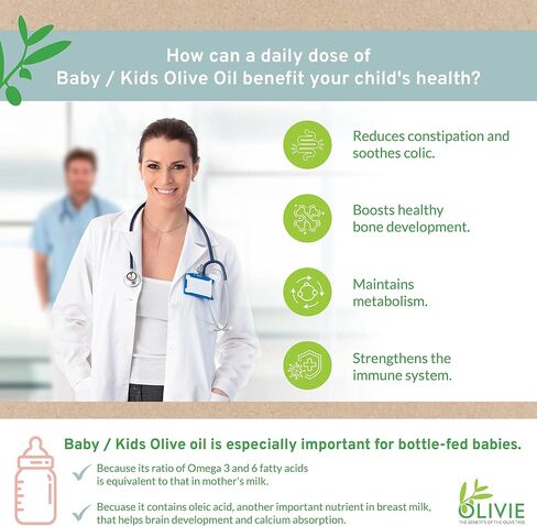 Colic Relief Drops for Newborns, Vegan Omega 3 Olive Oil Supplement for Infants, Babies, Toddlers, and Kids by Olivie | Organic Extra Virgin Olive Oil | 250 ml Pump Bottle in Saudi Arabia
