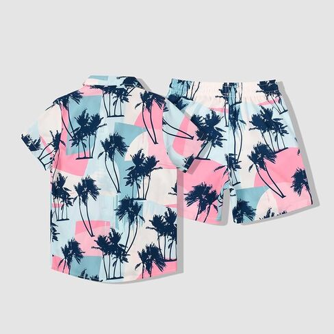 Boys Hawaiian Shirt and Quick Dry Beach Shorts 2 Piece Vacation Outfits Sets Casual Button Down Floral Suits in Saudi Arabia