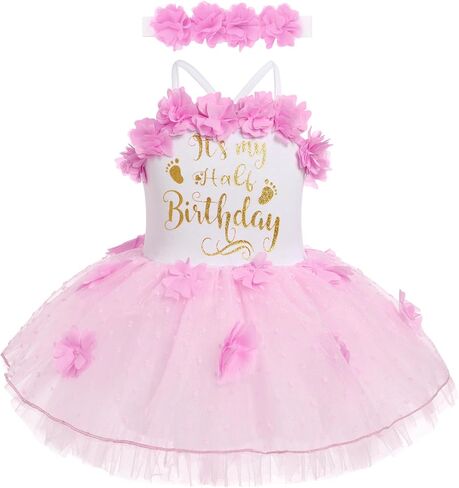 ODASDO 1/2 Birthday Girl Outfit for Baby Girl's Six Months Party Dress With Flower Headband Photoshooting Summer Clothes in Saudi Arabia