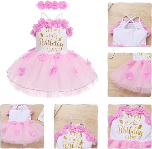 ODASDO 1/2 Birthday Girl Outfit for Baby Girl's Six Months Party Dress With Flower Headband Photoshooting Summer Clothes in Saudi Arabia