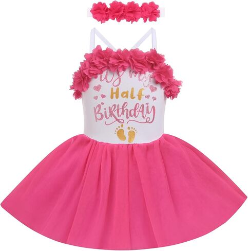 ODASDO 1/2 Birthday Girl Outfit for Baby Girl's Six Months Party Dress With Flower Headband Photoshooting Summer Clothes in Saudi Arabia