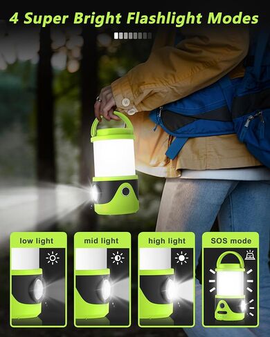 مصباح يدوي Sunoony قابل لإعادة الشحن LED للتخييم، 9 أوضاع إضاءة 3 درجات حرارة لونية 10000 مللي أمبير في الساعة مخرج USB، IPX3 مقاوم للماء، مقبض محمول، ضوء الطوارئ للإعصار، وانقطاع الطاقة، والمنزل، والمشي لمسافات طويلة in Kuwait