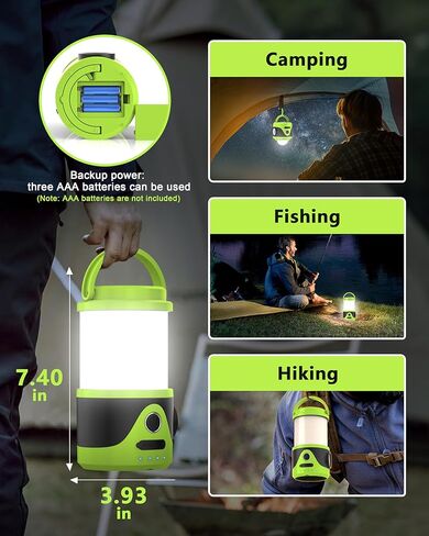 مصباح يدوي Sunoony قابل لإعادة الشحن LED للتخييم، 9 أوضاع إضاءة 3 درجات حرارة لونية 10000 مللي أمبير في الساعة مخرج USB، IPX3 مقاوم للماء، مقبض محمول، ضوء الطوارئ للإعصار، وانقطاع الطاقة، والمنزل، والمشي لمسافات طويلة in Kuwait