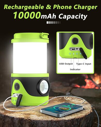 مصباح يدوي Sunoony قابل لإعادة الشحن LED للتخييم، 9 أوضاع إضاءة 3 درجات حرارة لونية 10000 مللي أمبير في الساعة مخرج USB، IPX3 مقاوم للماء، مقبض محمول، ضوء الطوارئ للإعصار، وانقطاع الطاقة، والمنزل، والمشي لمسافات طويلة in Kuwait