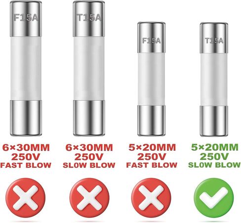 ALLECIN 15A 250V 5x20MM Slow Blow Ceramic Fuses 15 Amp 250 Volt 0.2 x 0.78 Inch Time Delay Tube Fuse T15AL250V (Pack of 10Pcs) in Saudi Arabia