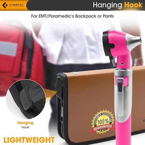 Cynamed Mini Otoscope - Portable Ear Light and Exam Kit for Home and Professional Use - 4X Magnifying Fiber Optic Scope with Spare Tips, Bulb, and Carrying Case (Pink) in Saudi Arabia
