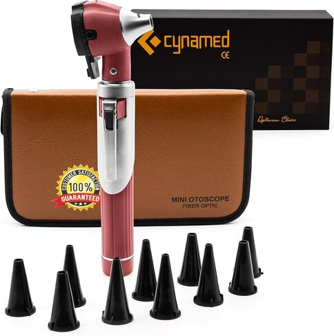 Cynamed Mini Otoscope - Portable Ear Light and Exam Kit for Home and Professional Use - 4X Magnifying Fiber Optic Scope with Spare Tips, Bulb, and Carrying Case (Burgundy) in Saudi Arabia