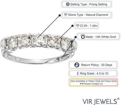 VIR JEWELS 1 cttw to 2 cttw Diamond Wedding Anniversary Band for Women 5 Stone Champagne Diamond Engagement Ring 14K Gold Prong in Saudi Arabia
