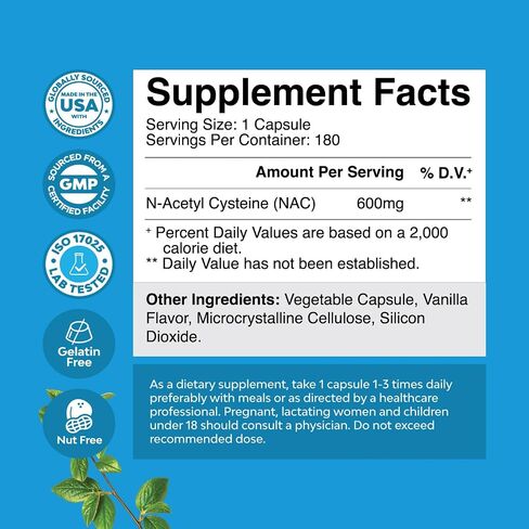 NAC Supplement N-Acetyl Cysteine 600mg - Potent Vegan High Absorption NAC 600 mg Capsules Glutathione Precursor for Liver Cleanse Detox & Repair plus Lung Health and Immunity Support (3 Months) in Saudi Arabia