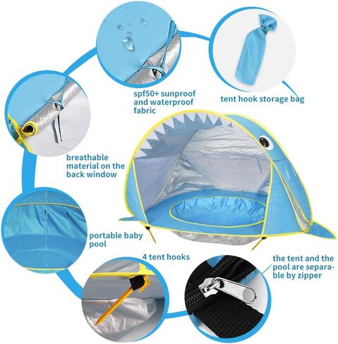خيمة شاطئ للأطفال من كينبواز مع حمام سباحة، خيمة محمولة للحماية من أشعة الشمس مع عامل حماية من الأشعة فوق البنفسجية 50+ للأطفال الصغار الذين تتراوح أعمارهم بين 3-72 شهرًا (وردي) in Kuwait